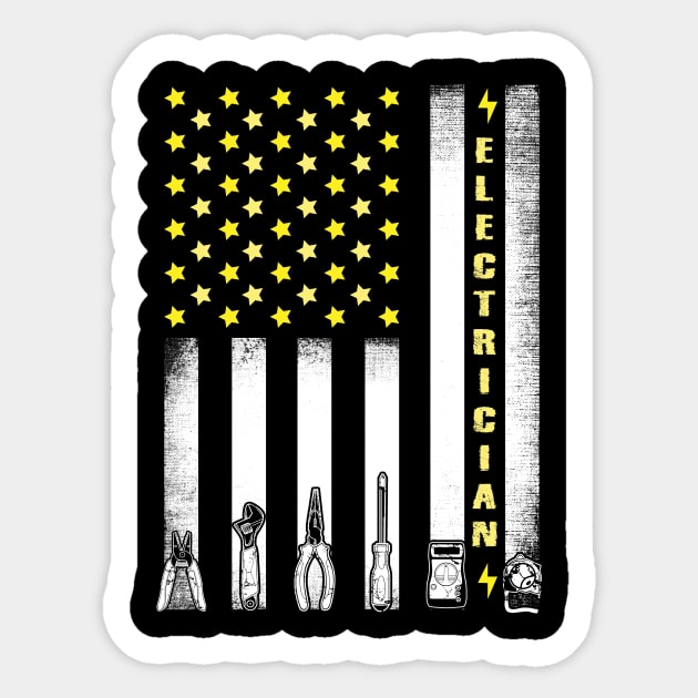 Patriotic Electrician American Flag Sticker by captainmood